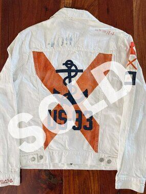 Polo Ralph Lauren US-93 Anchor 5TH Navy Yard Denim Trucker Jacket MED EUC RARE